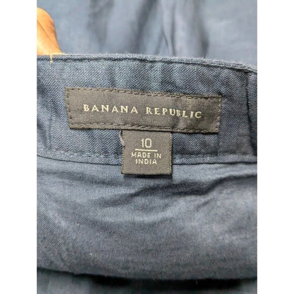 Y2K Banana Republic Midi Full Skirt Women Size 10 100% Linen Pleated Academia - Picture 8 of 12